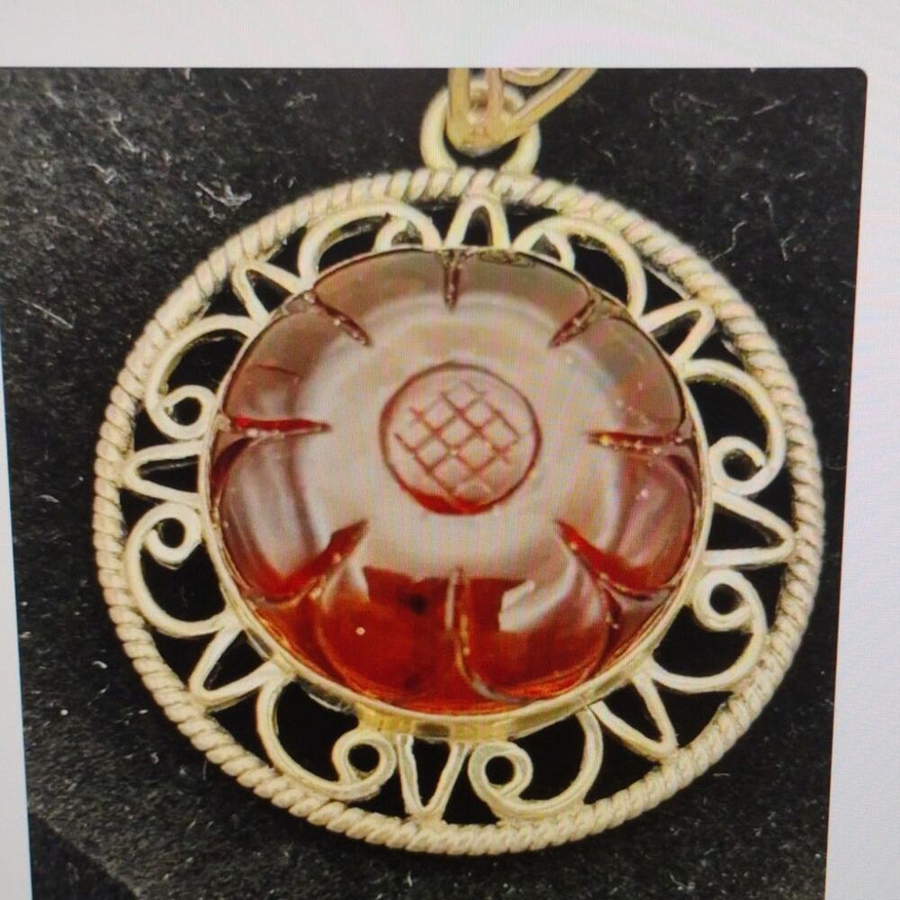 Vintage Doug Paulus Sterling And Amber Daisy Pendent 925